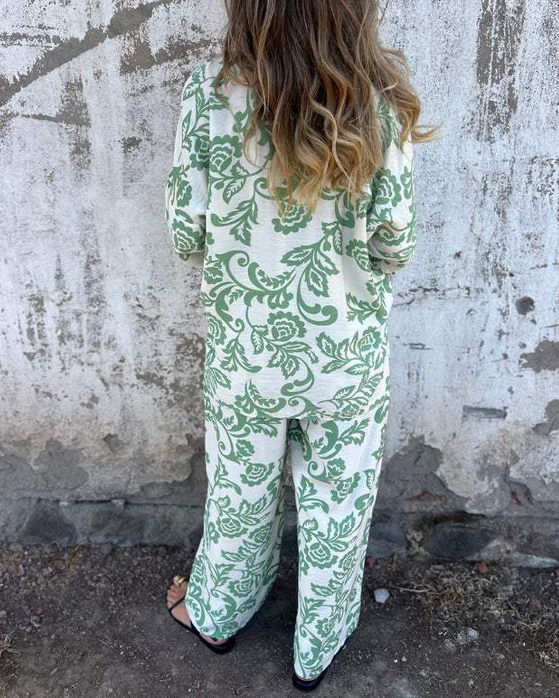 Floral Print Shirt Trousers Set