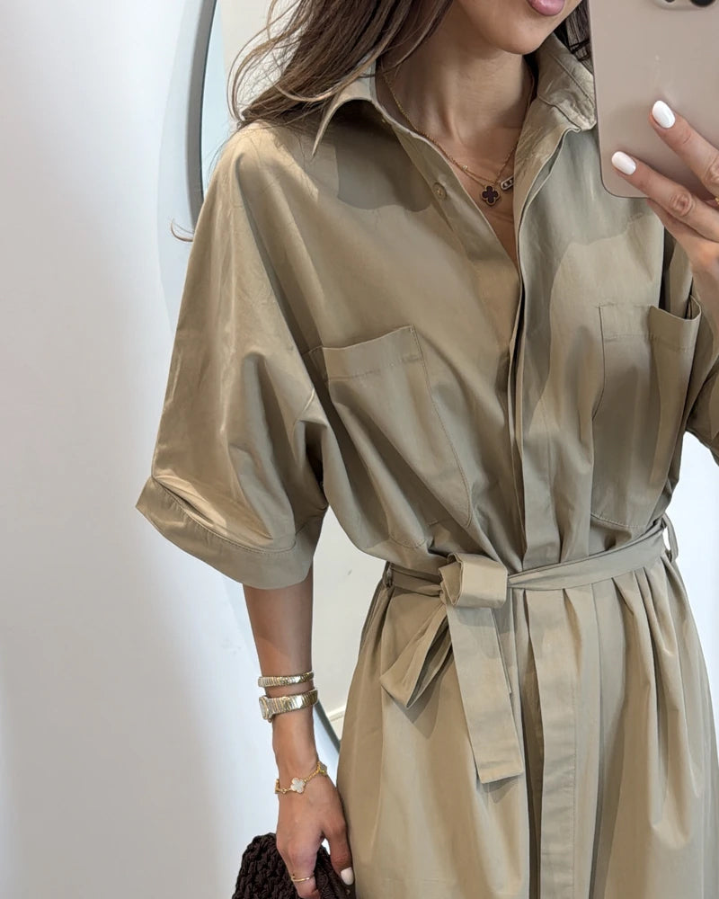 Casual Solid Lapel Dress