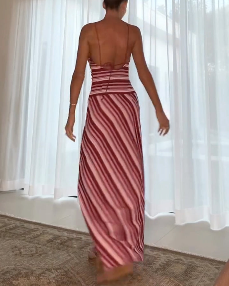 Casual Neck Strap Striped Dress