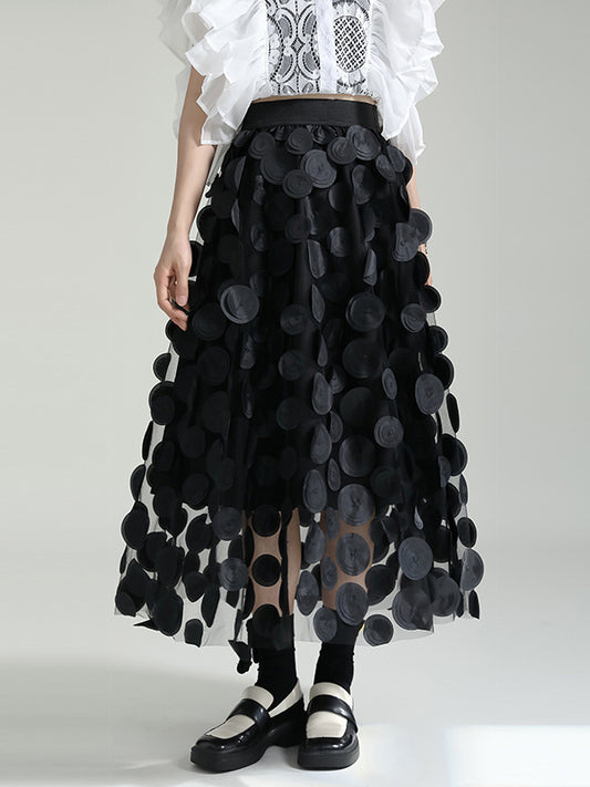 A-Line High Waisted Mesh Polka-Dot Solid Color Split-Joint Skirts Bottoms