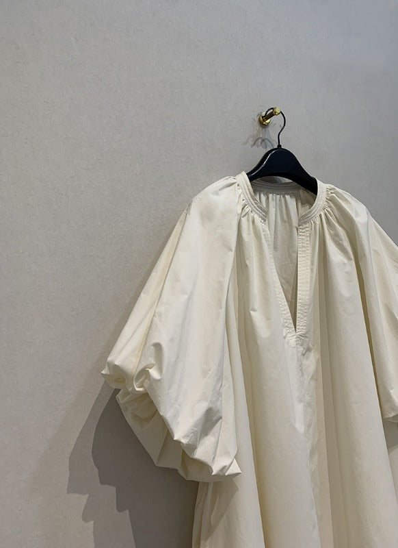 V-Neck Loose Casual Puffy Sleeves Solid Color Maxi Dress