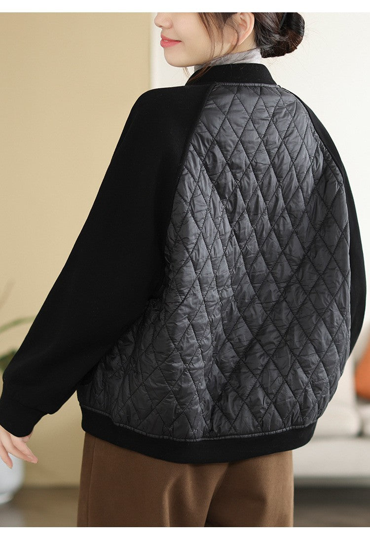 Literary Warm Splicing Round Neck Cotton Jacket