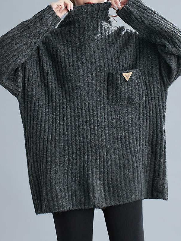 Literary Knit Vertical Stripe Turtleneck Sweater