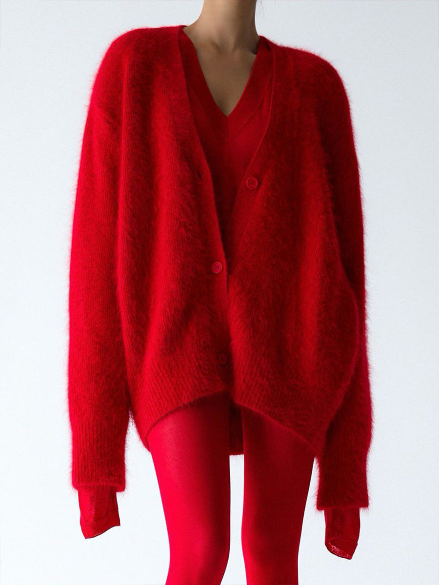 Mink-Like Knitted Sweater Cardigan Autumn And Winter Lazy