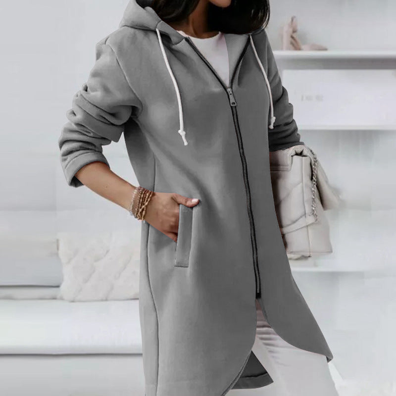 Simple Zipper Hooded Long Sleeve Outwear