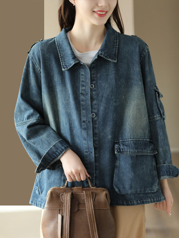 Vintage Splicing Long Sleeve Denim Jacket