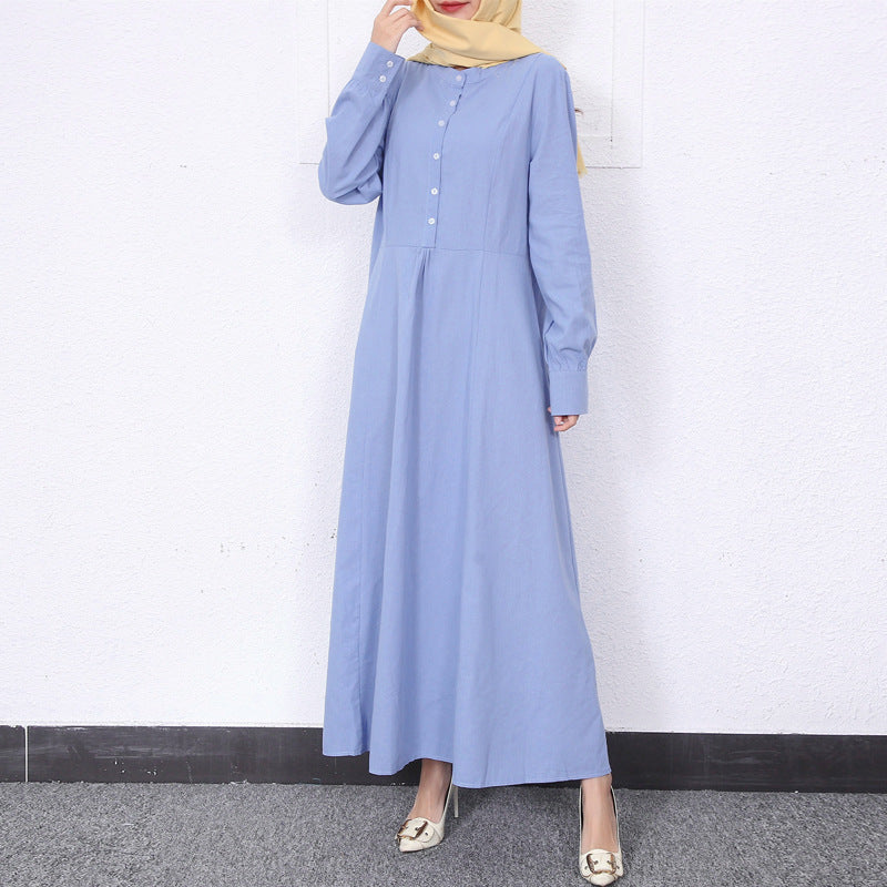 Simple Solid Color Stand Collar Maxi Dress