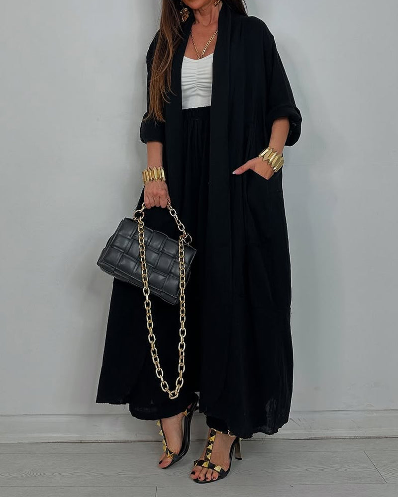 Casual Long Cardigan & Pants Two-piece Set