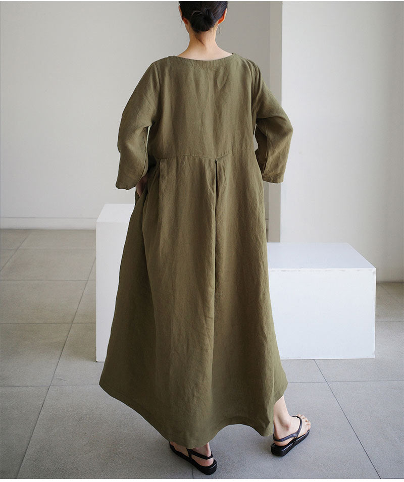 Simple Cotton Linen Style Long Sleeve Maxi Dress
