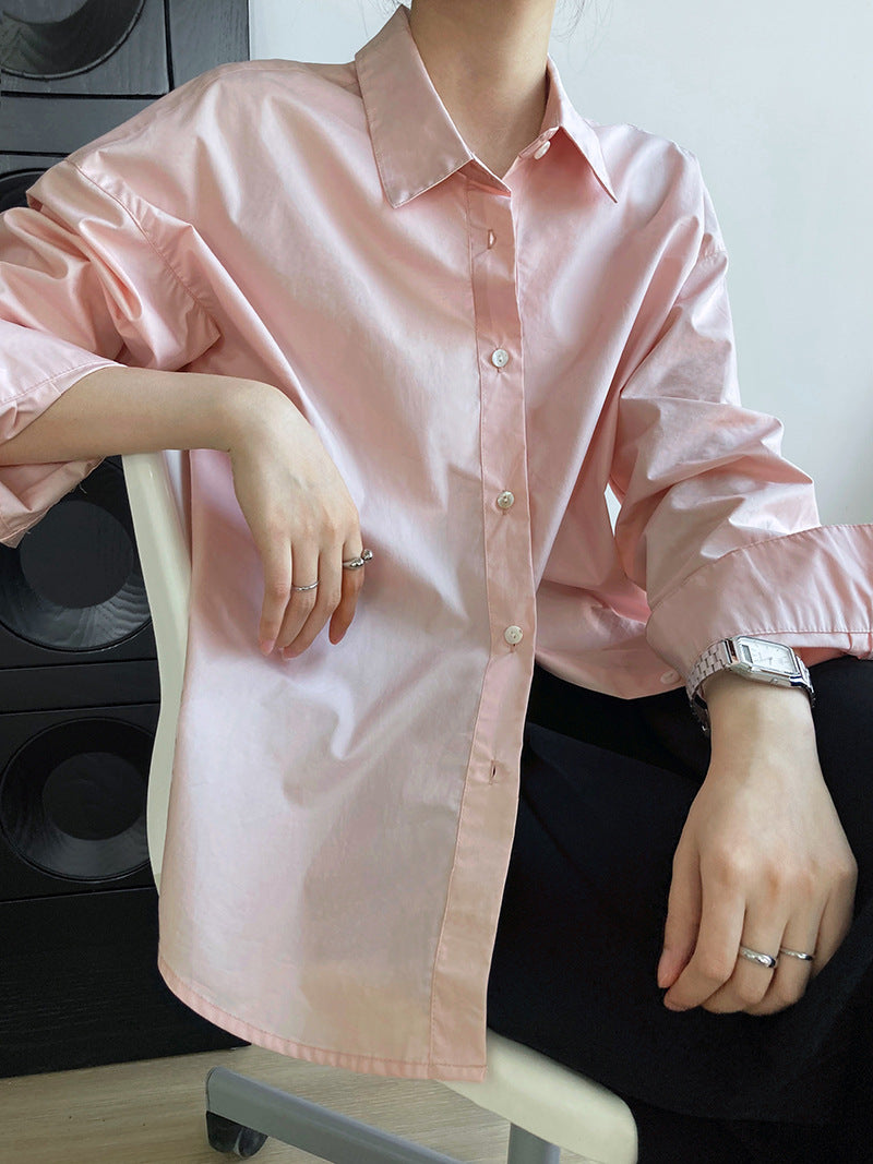 Simple Loose Solid Color Long Sleeve Shirt