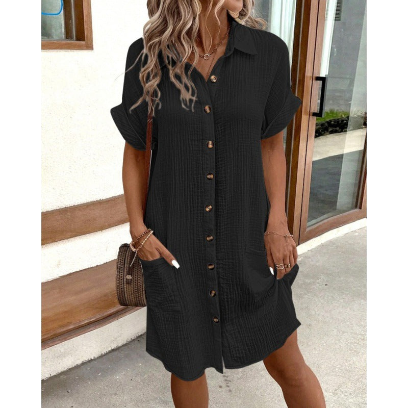V-Neck Button-Lapel Shirt Dress