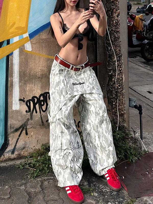 Loose Wide Leg Contrast Color No Belt Pants Trousers