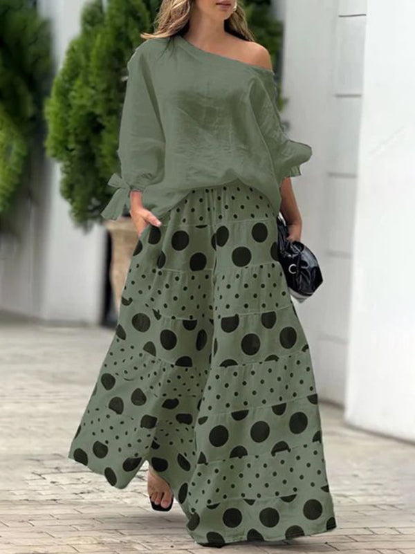 High Waisted Loose Contrast Color Elasticity Pockets Polka-Dot Split-Joint Pants Trousers