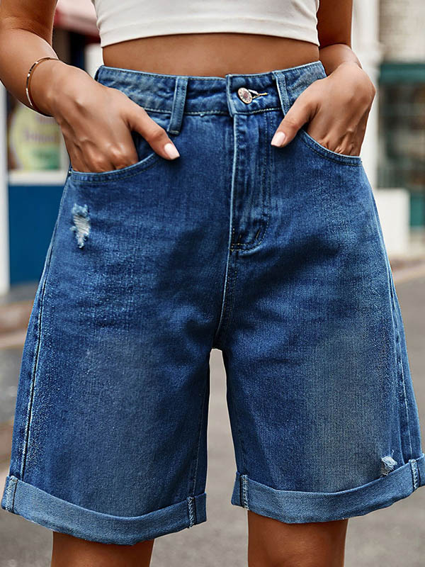 High Waisted Loose Buttoned Pockets Jean Pants Bottoms Shorts Bottoms