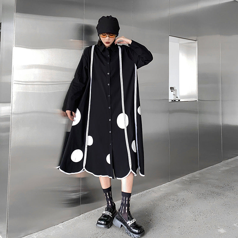 Vintage Loose Print Splicing Midi Dress