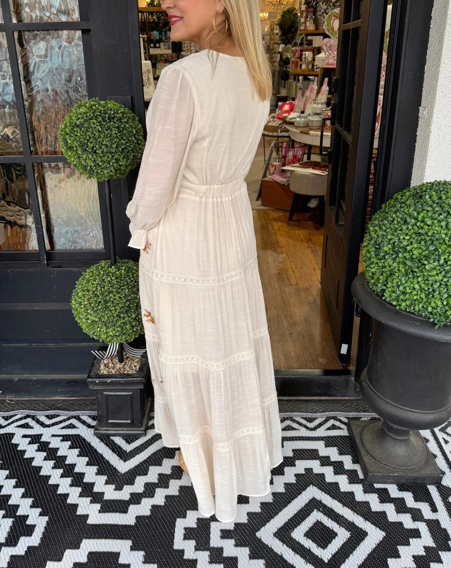 Women's V-Neck Floral Embroidered Maxi Dress