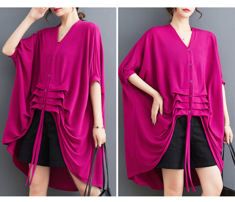 Niche Design Solid Color Mid-sleeve Outerwear