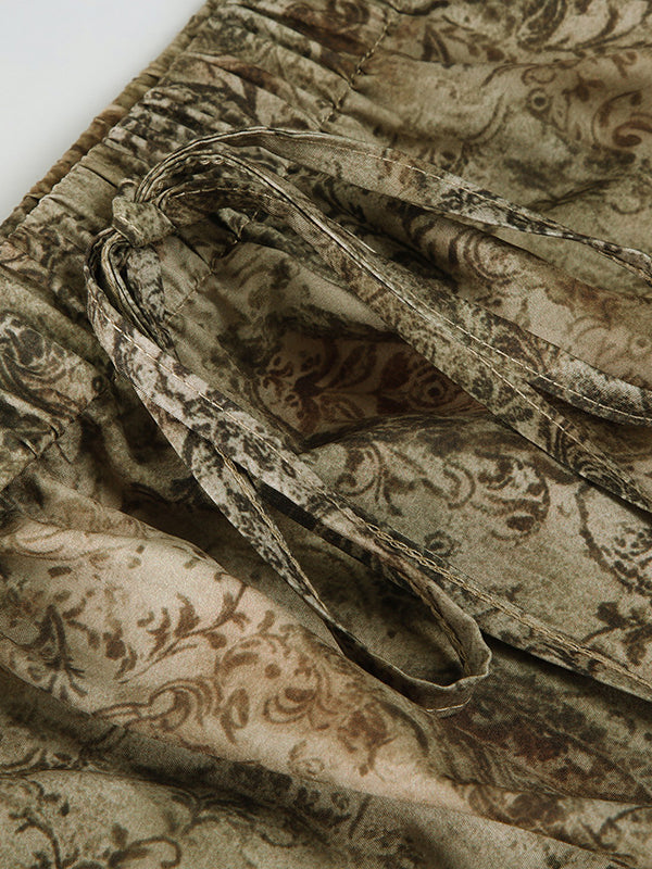 High Waisted Loose Contrast Color Elasticity Pleated Split-Joint Skirts Bottoms