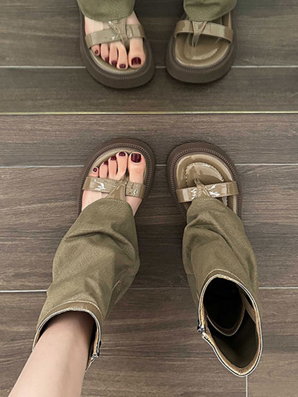 Hollow Split-Joint Split-Toe Zipper Boots Platform Shoes Sandals