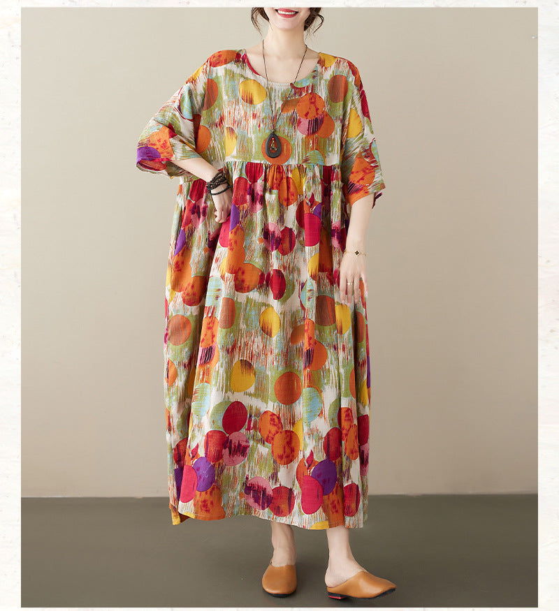 Bohemian Style Colorful Printed Short Sleeve Maxi Dress
