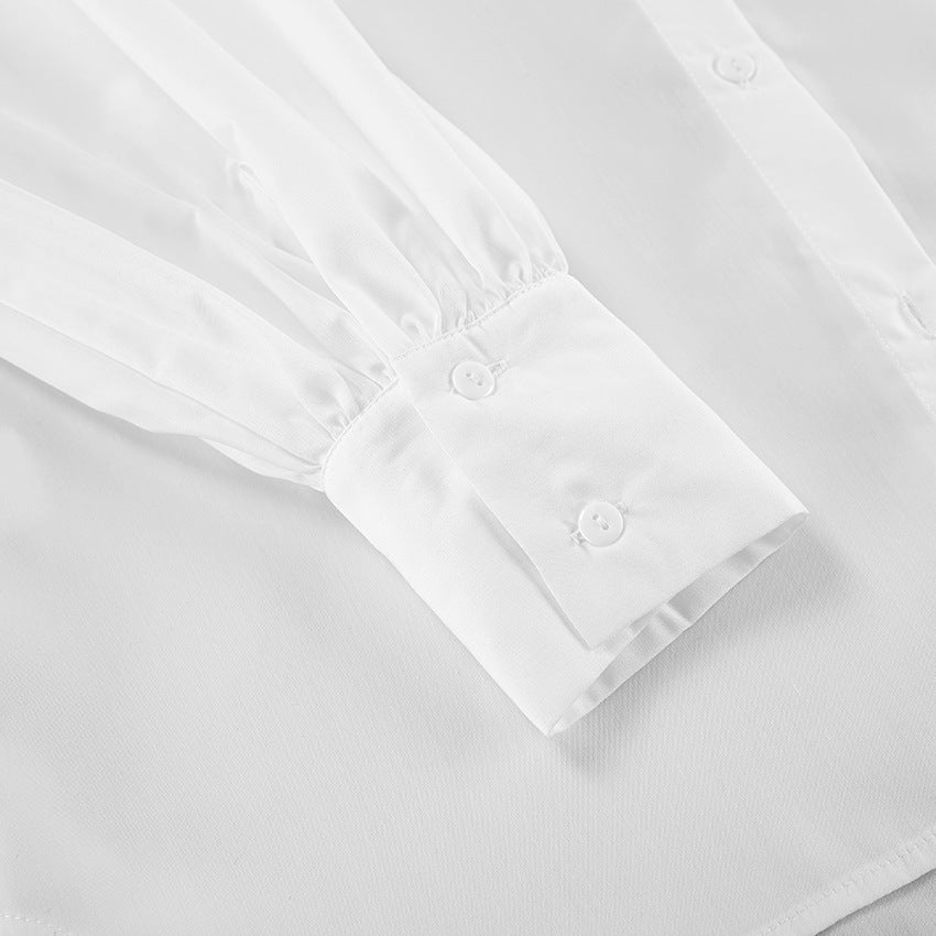 Minimalist Solid Color Lantern Sleeve Lapel Shirt