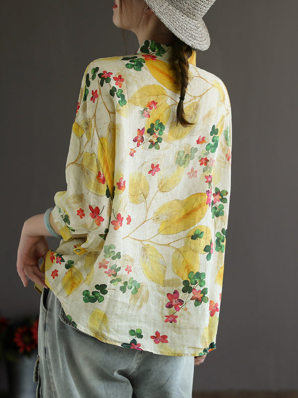 Colorful Cotton Linen Long Sleeve Shirt