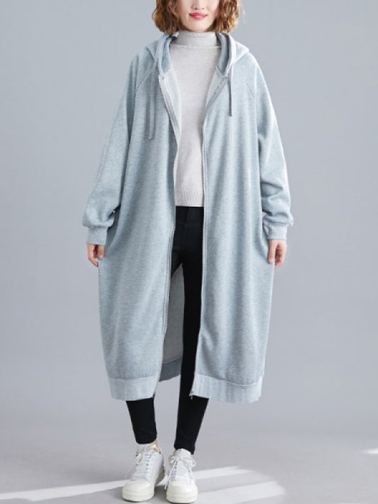 Casual Loose Solid Color Hooded Coat