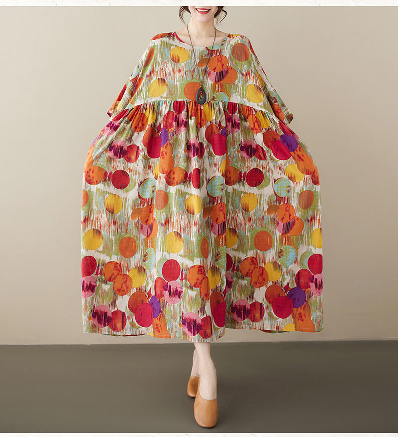 Bohemian Style Colorful Printed Short Sleeve Maxi Dress