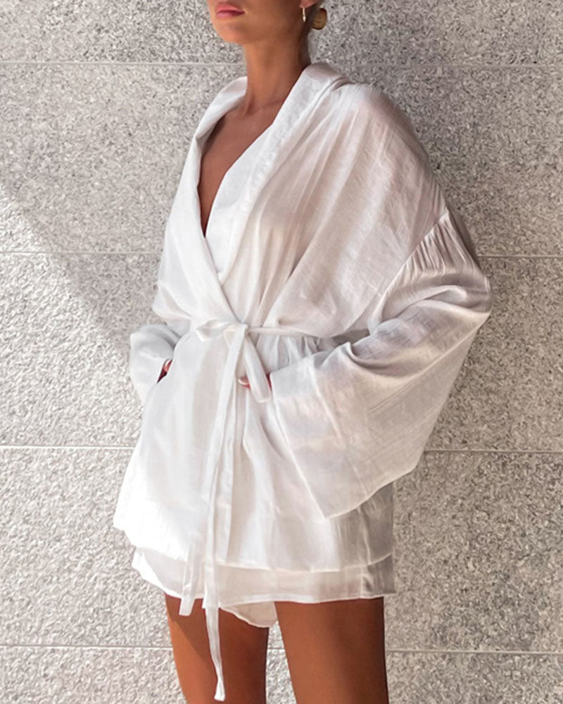 French lace-up loose casual two-piece set