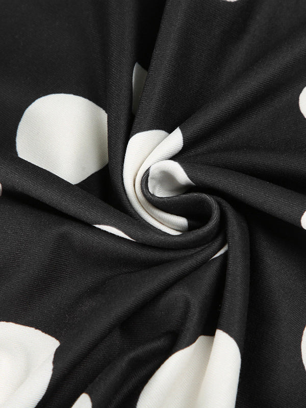 Sleeveless Contrast Color Pleated Polka-Dot Spaghetti-Neck Mini Dresses