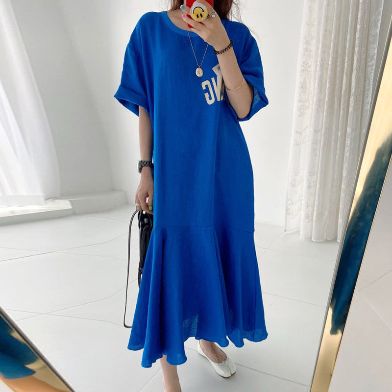 Casual Patchwork Short Sleeve Midi Dress