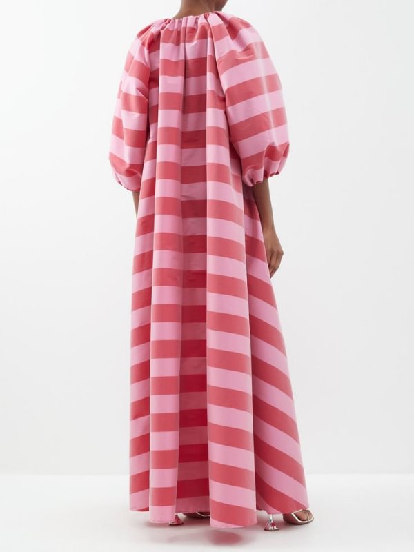 Elegant Striped Puff Sleeve Maxi Dress