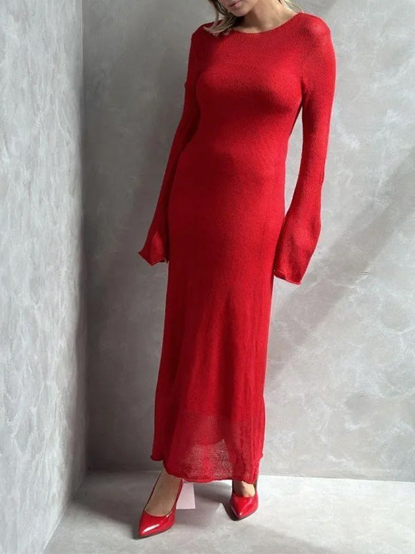 Holiday Style Knitted Hollowed-Out Dress & Vest Set