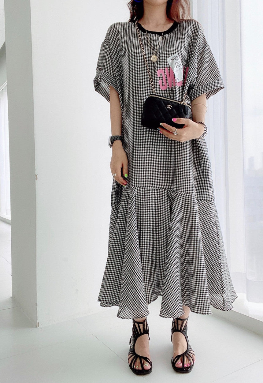 Casual Patchwork Short Sleeve Midi Dress