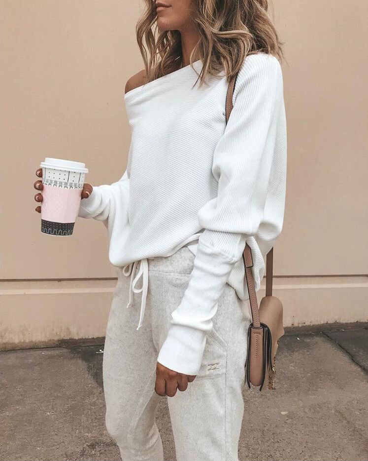 One-Shoulder Bat Long Sleeve Top