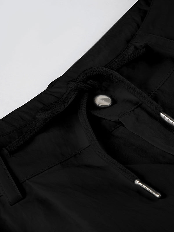 Loose Wide Leg Drawstring Pockets Solid Color Pants Trousers