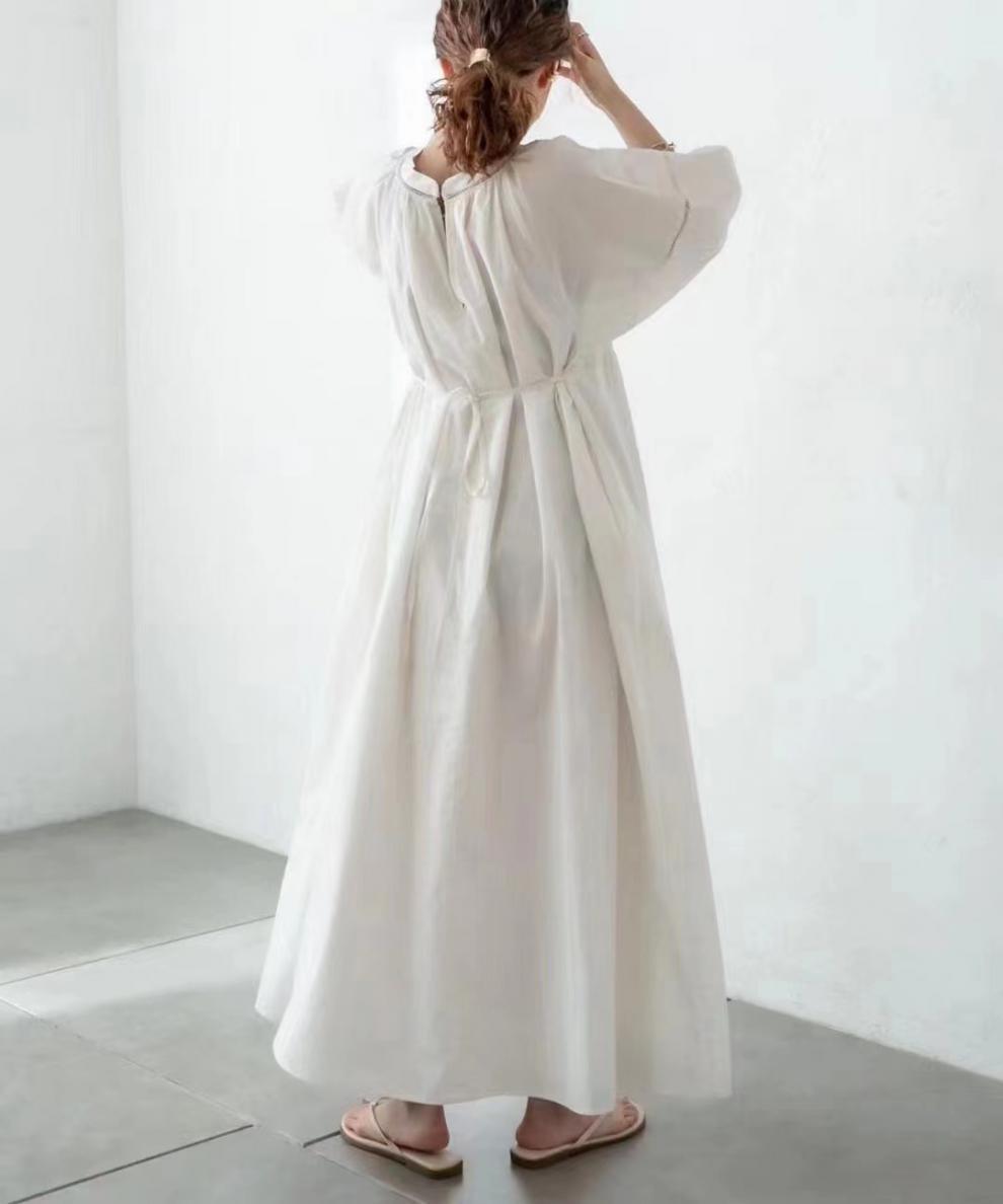 Loose Solid Color Lantern Sleeve Maxi Dress