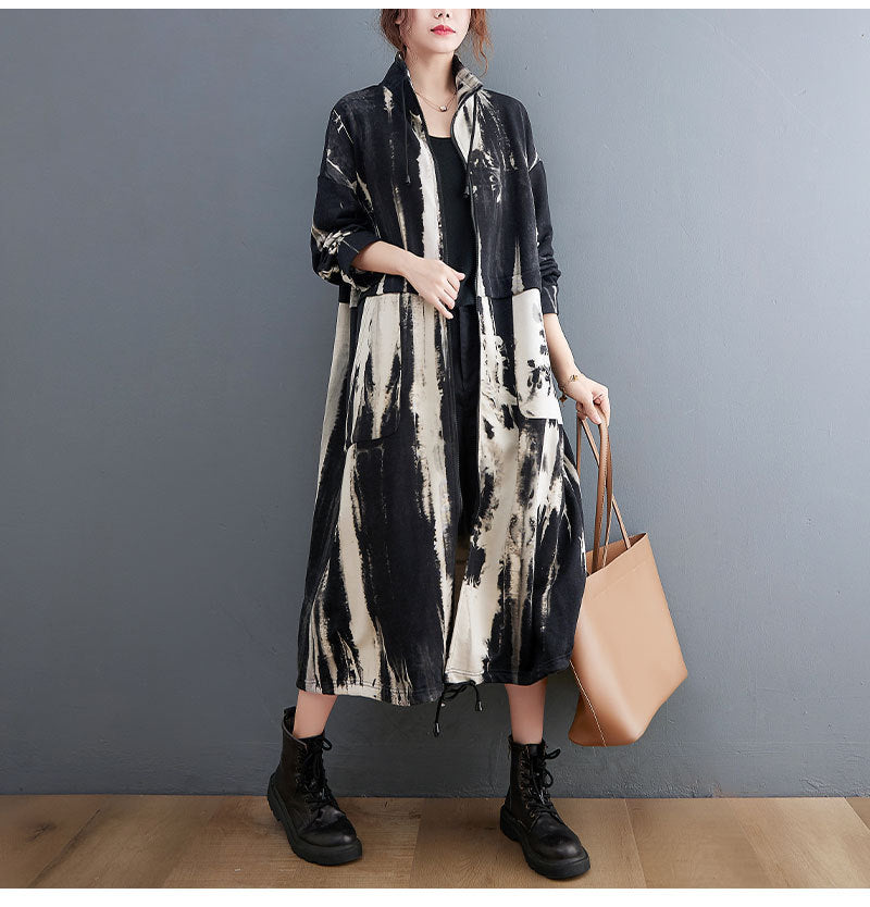Casual Printed Long Sleeve Stand Collar Coat