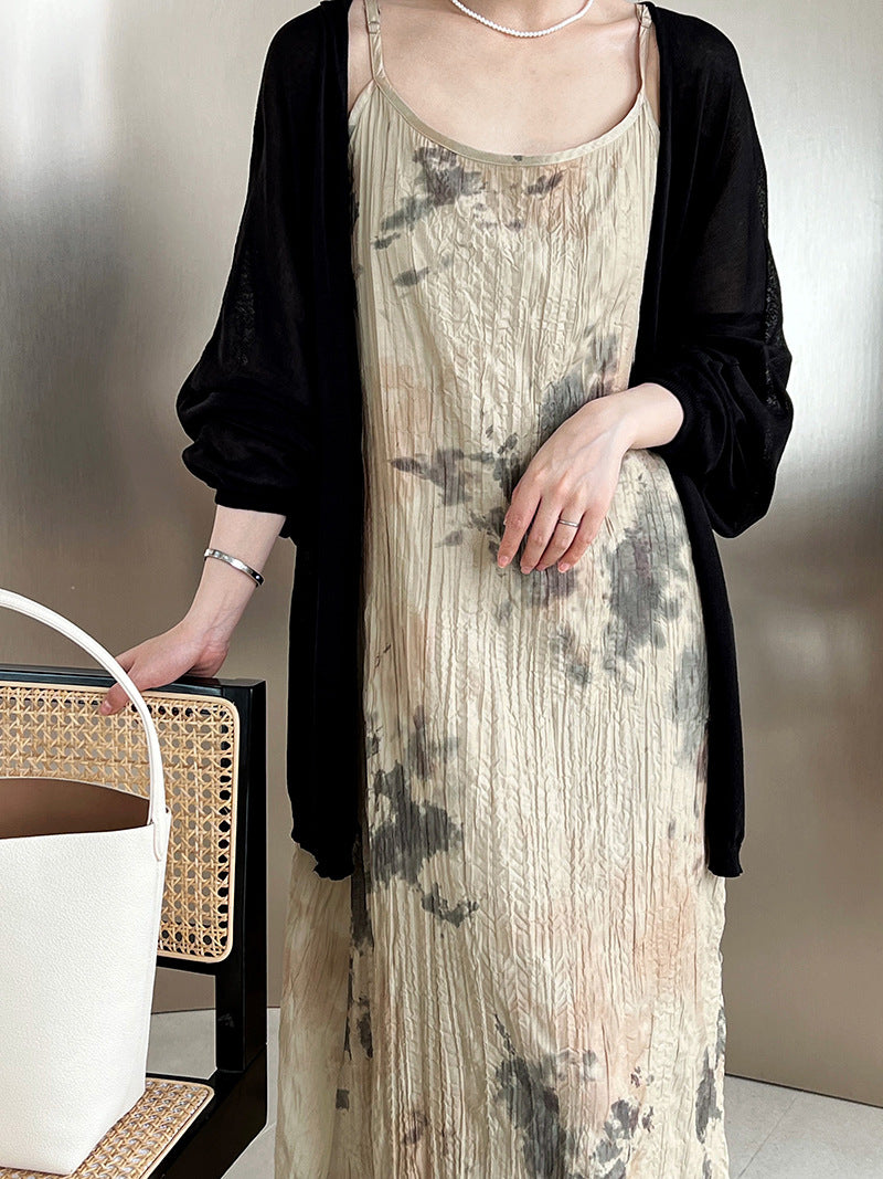 Classic Ink Painting Dye Sleeveless Midi Dress