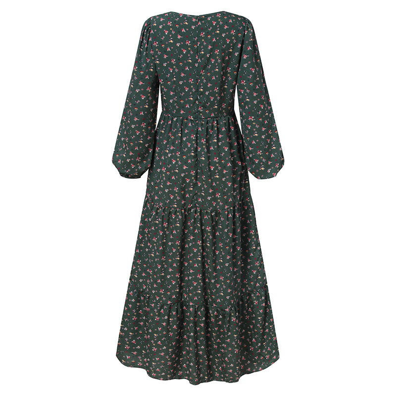 Bohemia Printed Long Sleeve V-Neck Maxi Dress