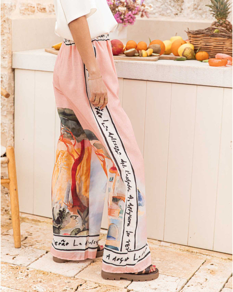 Chic Graffiti-Print Straight-Leg Pants