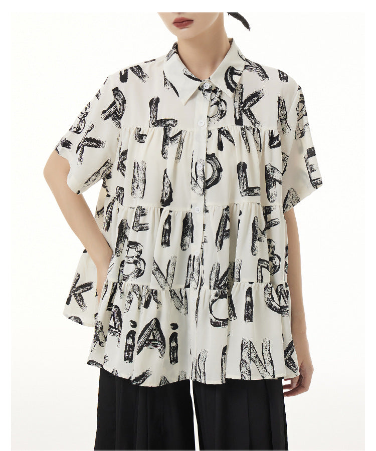 Casual Alphabet Print Short Sleeve Shirt