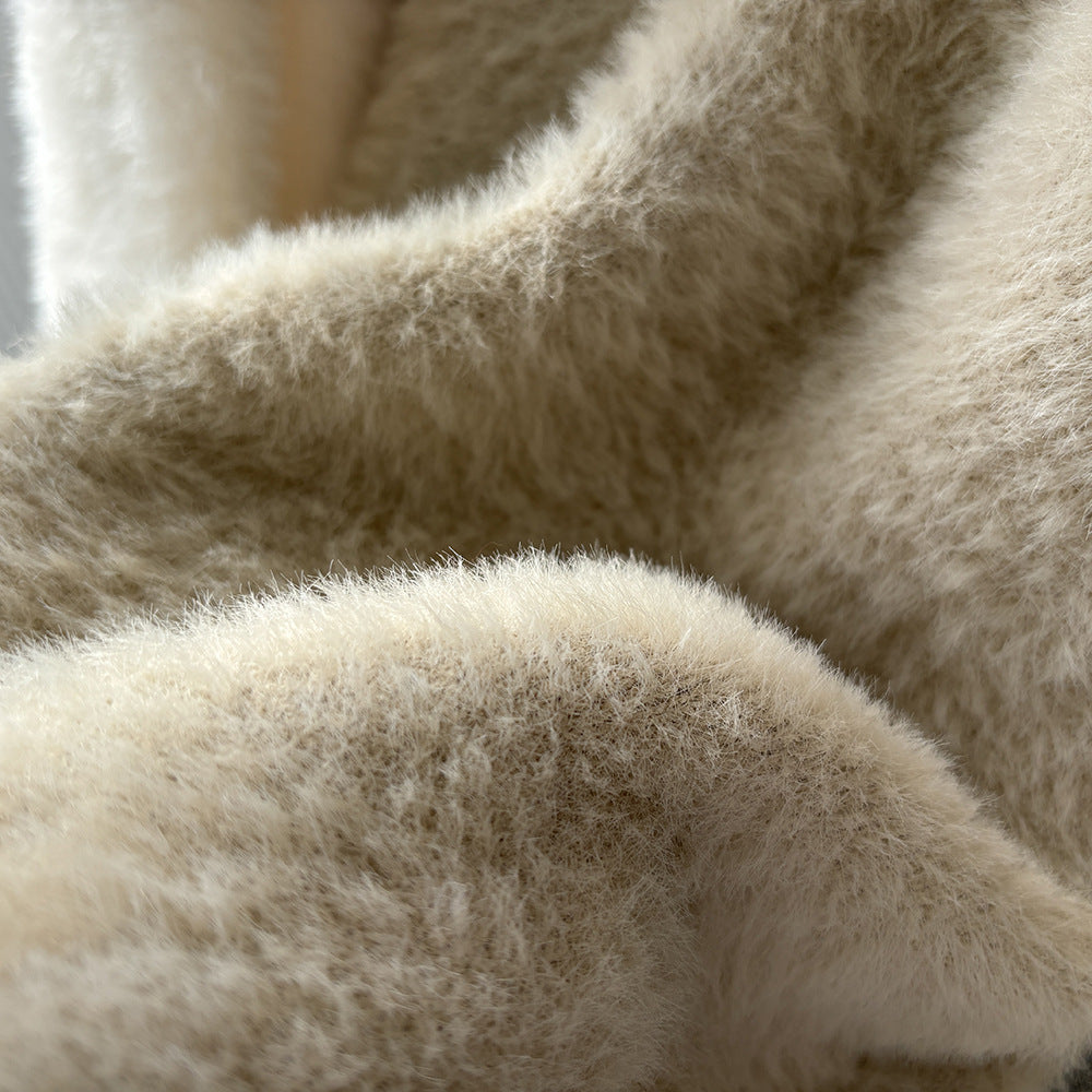 Simple Solid Color Velvet Long Sleeve Sweater