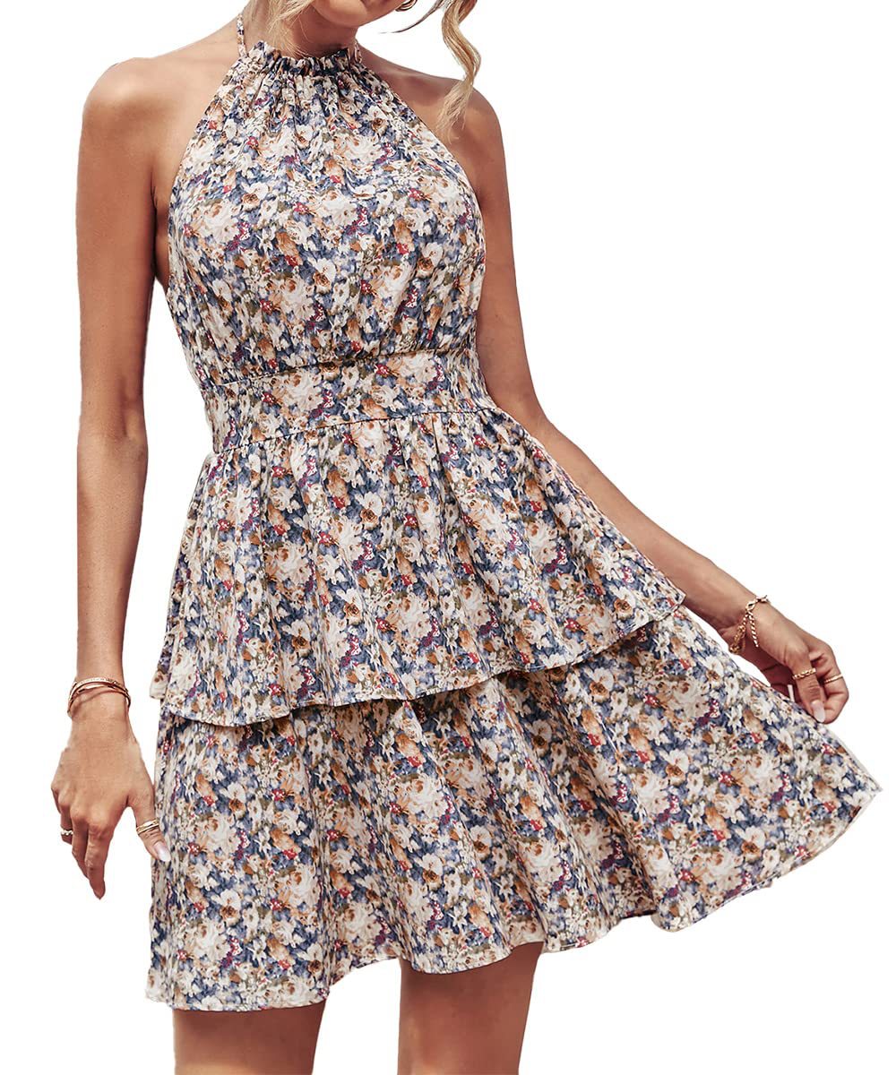 New hot selling hanging neck backless printed sleeveless dress for cross-border women's wear