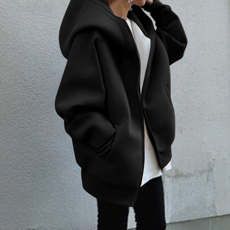 Simple Zipper Hooded Long Sleeve Sweatshirt