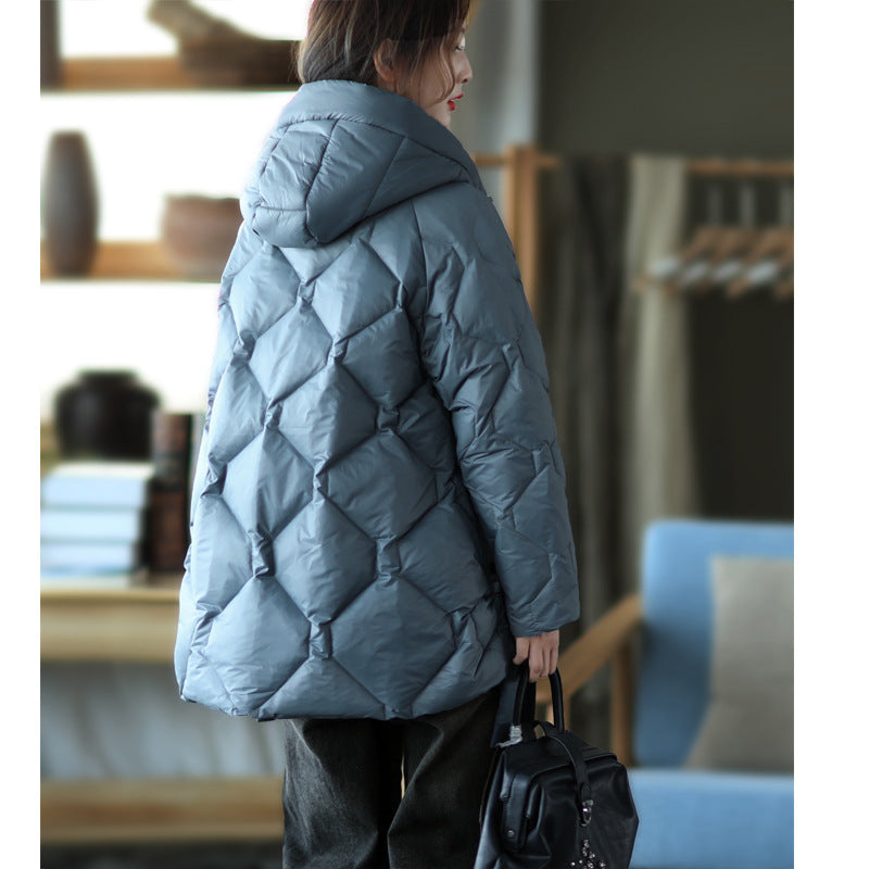 Loose Splicing Hooded Long Sleeve Thickened Down Jacket