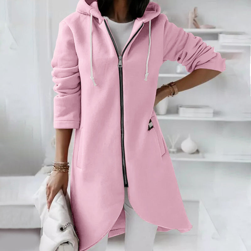 Simple Zipper Hooded Long Sleeve Outwear