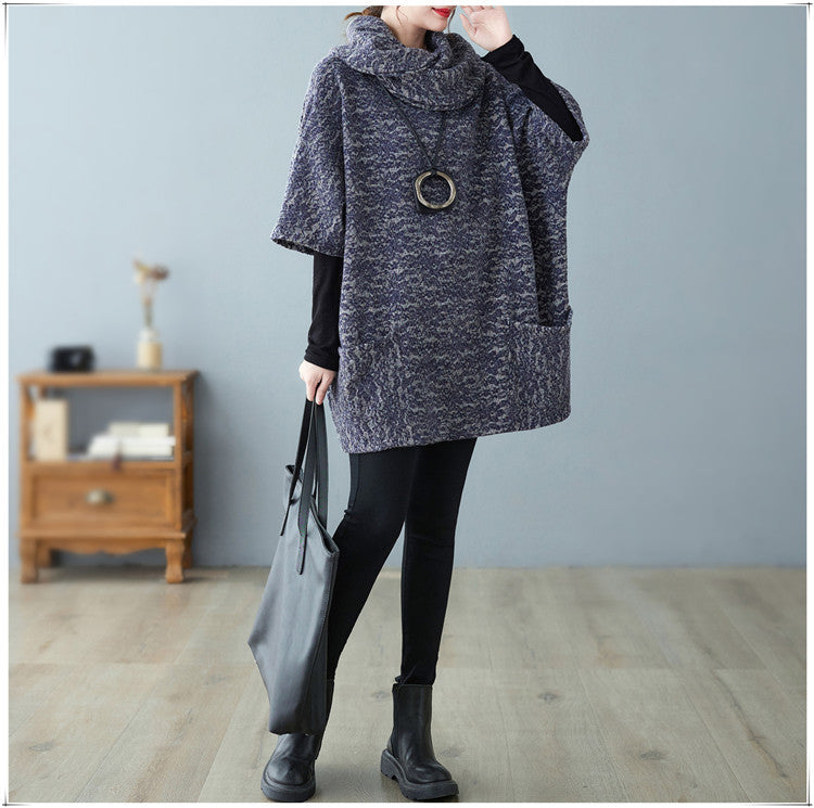 Loose Knitted Large Pocket Turtleneck Sweater