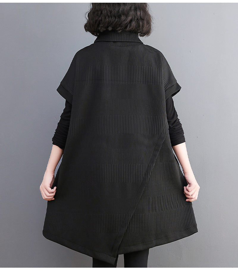 Loose Striped Turtleneck Knit Sweater Dress