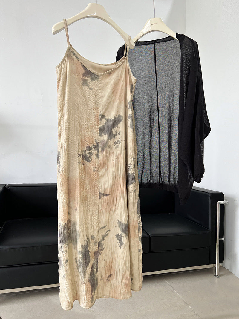 Classic Ink Painting Dye Sleeveless Midi Dress
